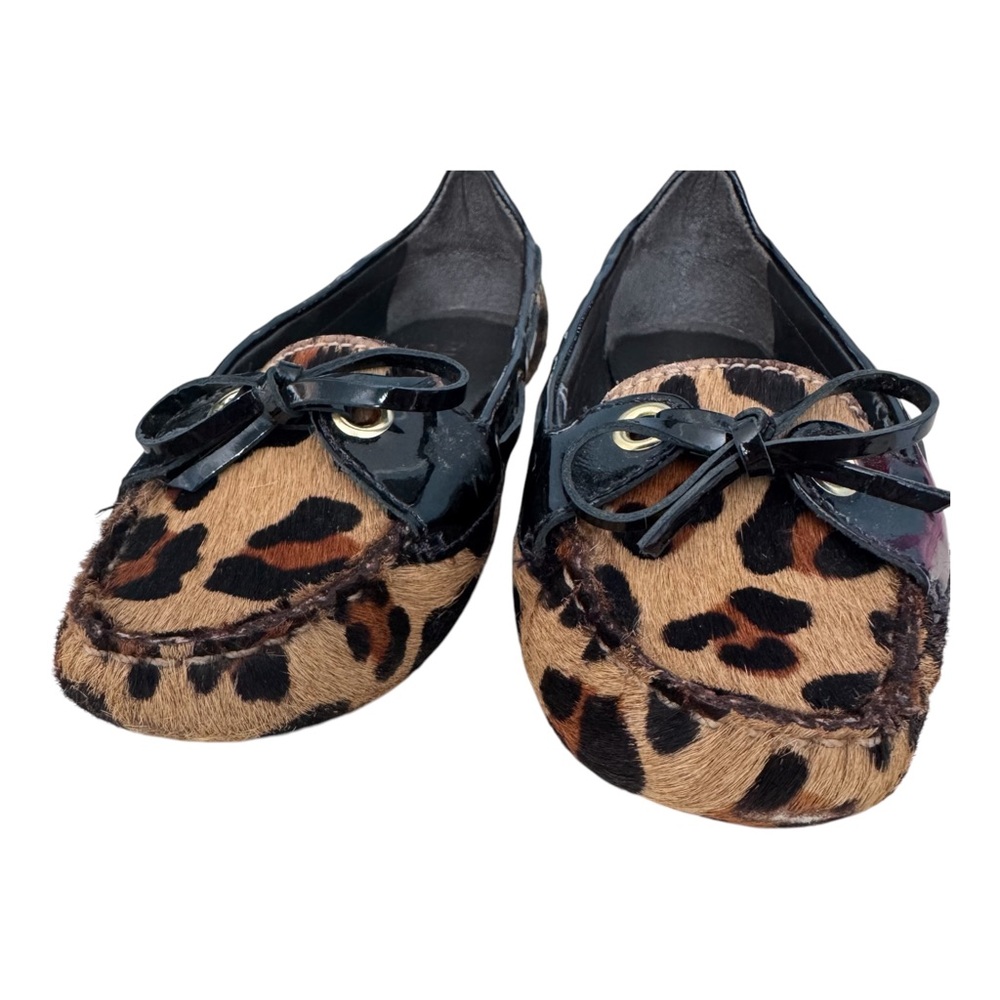 Talbots Iveley Leopard Print Driving Moccasins Shoes Calf Hair Leather Size 7.5 - Picture 2 of 14